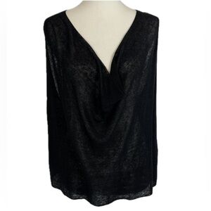Eileen Fisher Linen Blend BlackDrape Cowl Neck Top Sz M Semi Sheer Minimalist